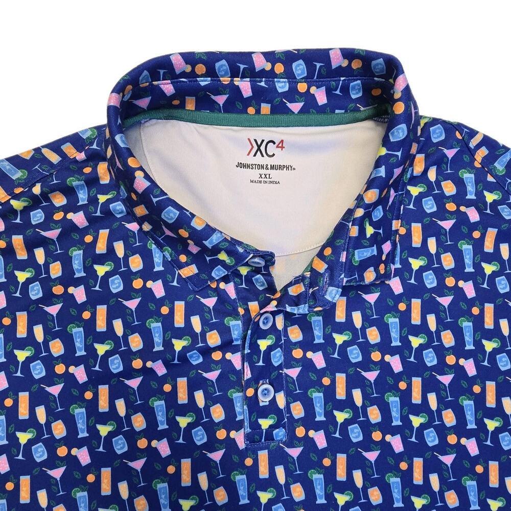 Johnston & Murphy XC4 Golf Polo Shirt Mens XXL Blue Cocktail Print Mini Martini